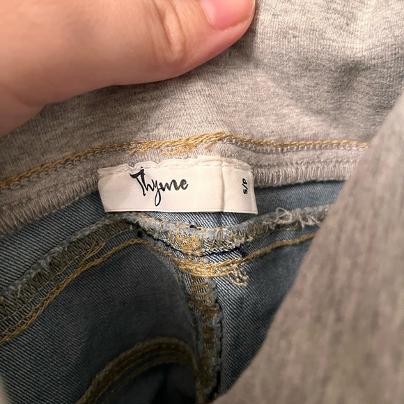 Thyme Maternity Jean Shorts With Macrame Edge​​ - Picture 2 of 2